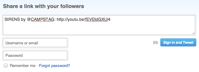 On Twitter, the button to share a link has two idle states: signed in and not signed in. If not signed in, the button allows users to do both at once. (Courtesy Rich Dooley and Little Big Details.)