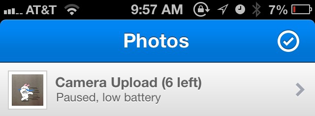 Dropbox for iOS pauses uploads when there is a low battery. (Courtesy Little Big Details.)