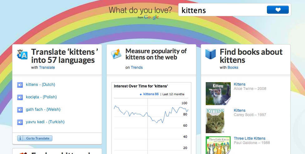 What do you love? won’t let you enter expletives. It just changes the word to “kittens” and shows those results instead. (Courtesy Zachary Reese.)