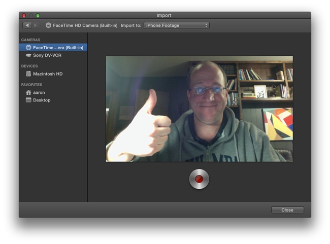 You can record live with an iSight camera. The big red button starts and stops the recording.