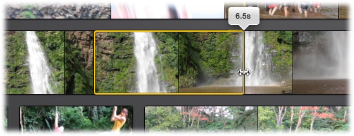 You can highlight part of a clip by dragging across it. iMovie shows you what you selected by enclosing it in a yellow border.