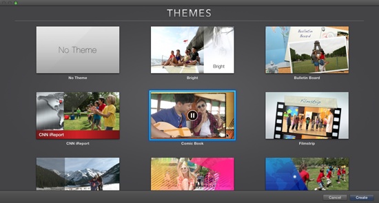 Each of these themes has its own character and style. Click the Play arrow in any of them for a montage preview of what your themed project will look like.