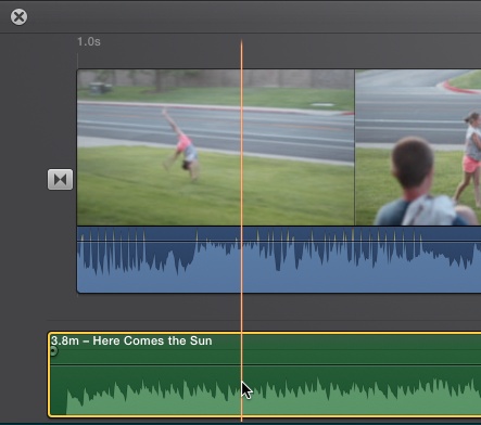 A background music track. When you add music to the very bottom of your storyboard, iMovie keeps it separate from your other clips, which preserves its timing and placement in your project.