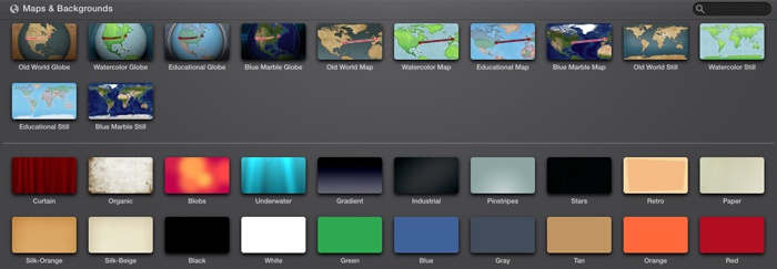 Behold the Maps & Background browser. It gives you 24 high-quality backgrounds to jazz up your project.