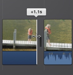 To retime a photo, drag either end of it. iMovie shows you how much time you’re adding or removing.