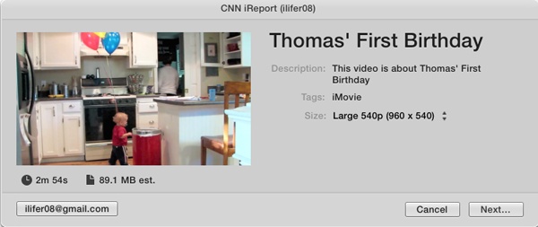 The publish screen for CNN’s iReport has the basic options, except for the one to keep it private. This is news, people! (Your 1-year-old’s birthday doesn’t happen every day, right?) Be sure that what you upload is exactly what you want, because there’s no simple way to remove or update an iReport.