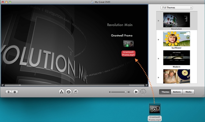 When you drag a movie file into iDVD, the software creates a new menu item. Feel free to change the menu’s labels and appearance. Just be sure not to delete the menu item representing your movie, or you won’t be able to play it after you burn the disc.