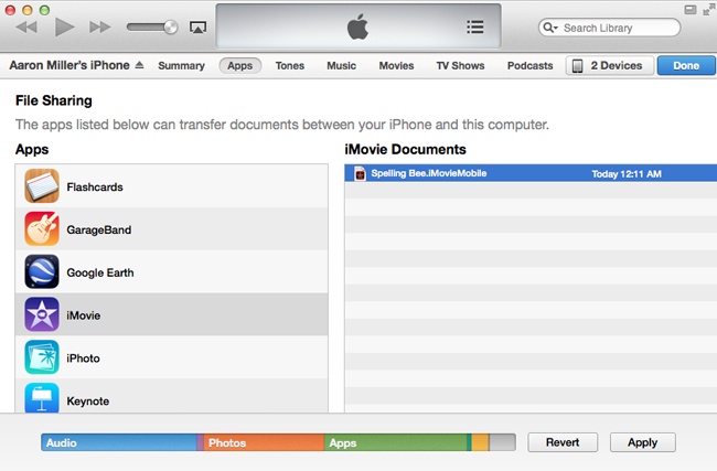 iTunes’ File Sharing options let you share projects between iOS devices.