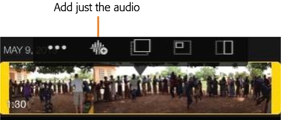 To add just the audio portion of a video clip to your timeline, tap the “Add audio” button.