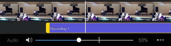 iMovie’s audio toolbar houses a volume slider that makes the selected clip quieter or louder.