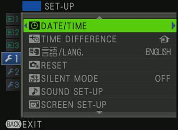 Figure 1: Set the correct time on your camera (Fujifilm X-T1 menu shown here).