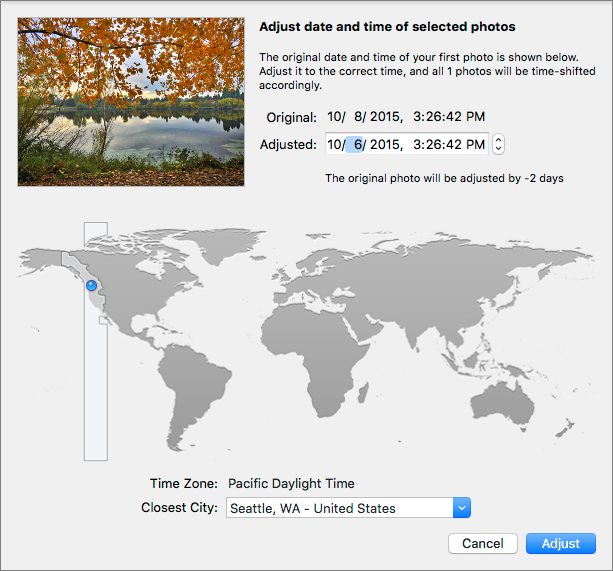 Figure 38: Changing the time in Photos for Mac.