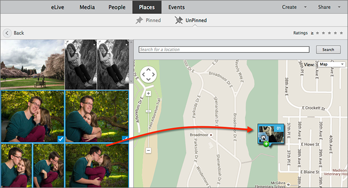 Figure 44: Drag unpinned photos onto a location.