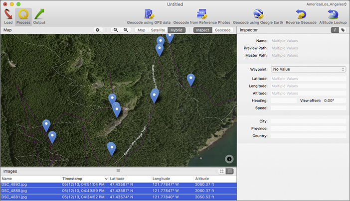 Figure 47: HoudahGeo associates the tracklog data with the photos’ timestamps.