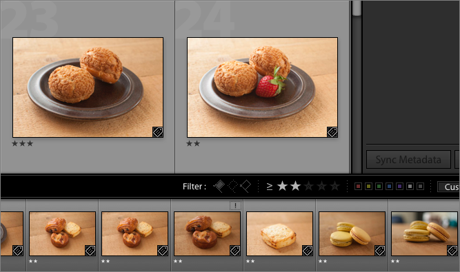 Figure 59: The Filter control below the photo thumbnails in Lightroom Classic searches based on rating.