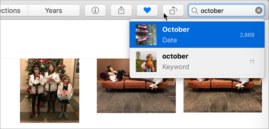 Figure 60: Typing a month name brings up photos captured during that month in every year.