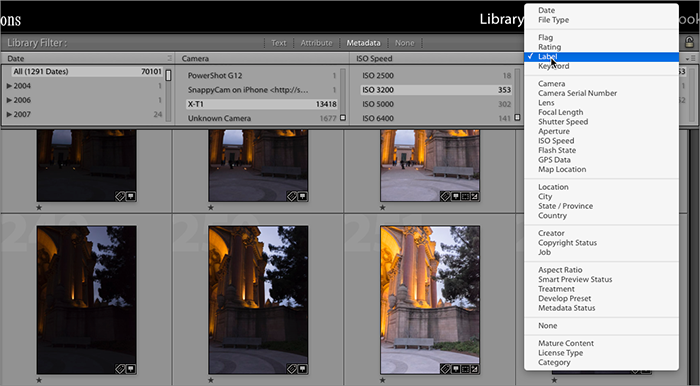 Figure 62: Lightroom Classic’s Metadata filter lists how many photos match each attribute.