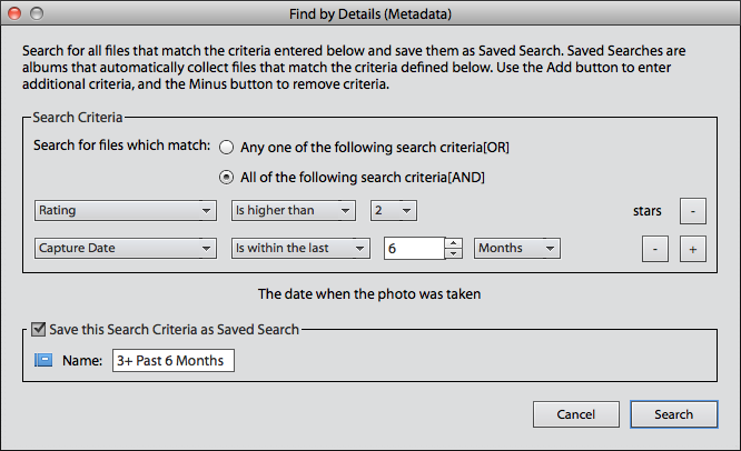 Figure 69: Save the criteria as a saved search so you can view its results again later.