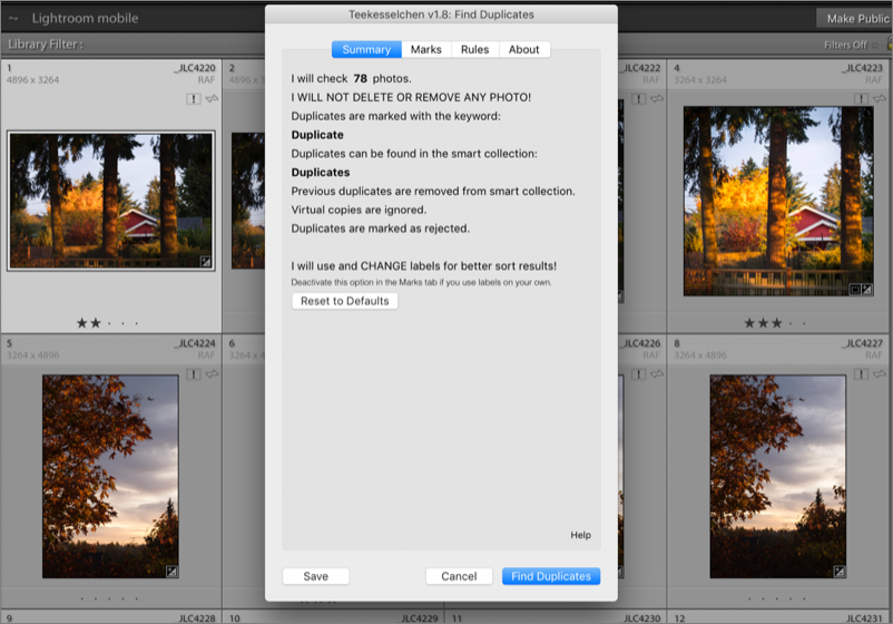 Figure 71: Search for duplicates in Lightroom using a plugin.