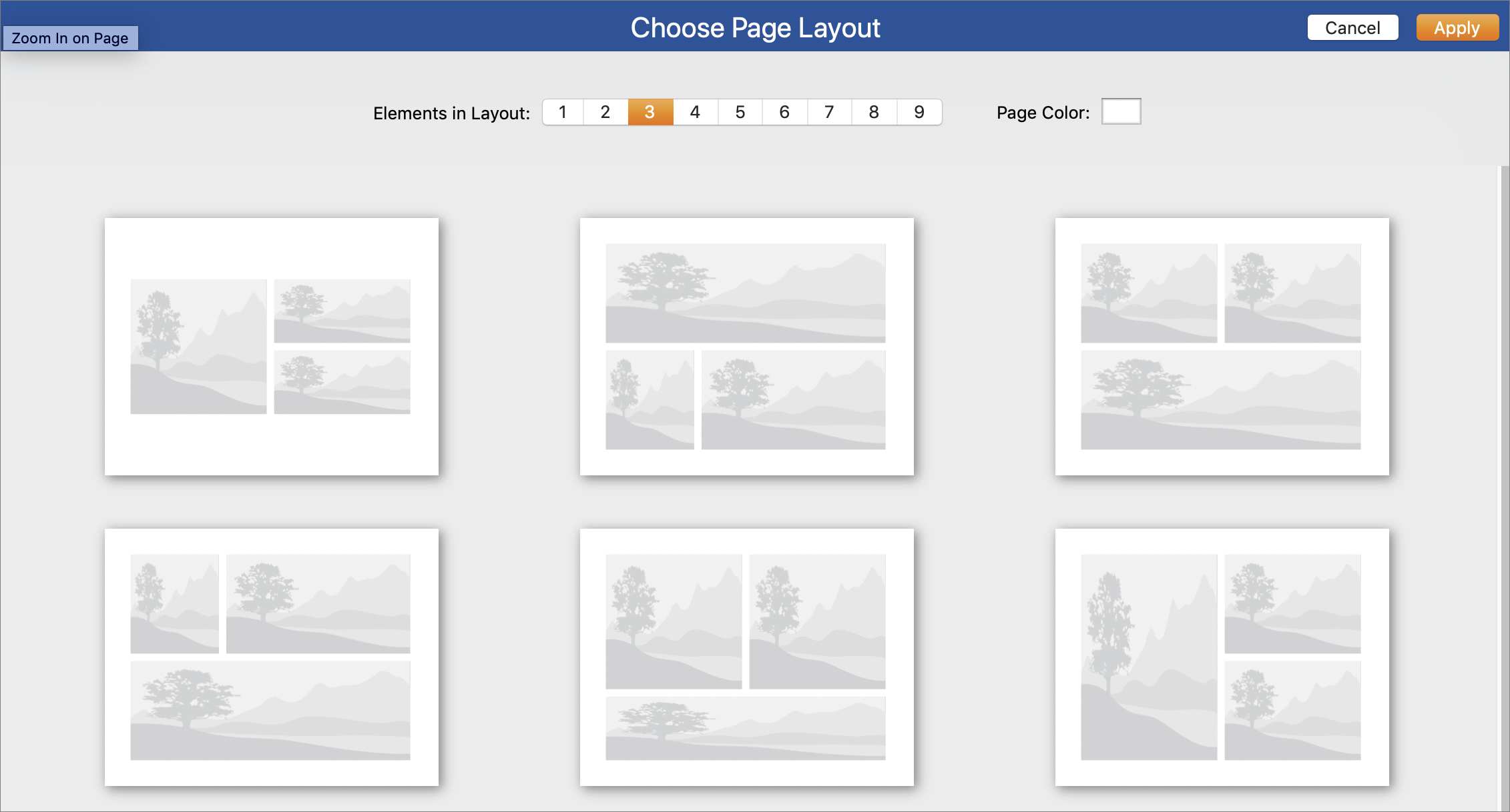 Figure 113: Motif lets you choose how many photos you want on a page, and provides you with numerous template options.