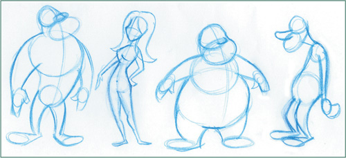 Different typical body types for animated characters.