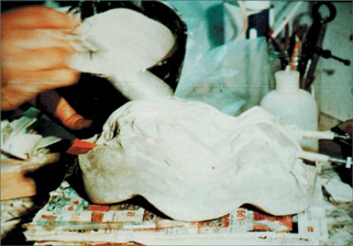 Applying a gypsum material to the mold to create the second half. (Copyright Stop Motion Works.)