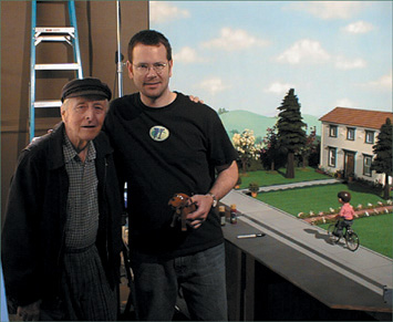 Anthony Scott with Gumby/Davey and Goliath creator Art Clokey in 2002. (Courtesy of Premavision/Clokey Productions.)