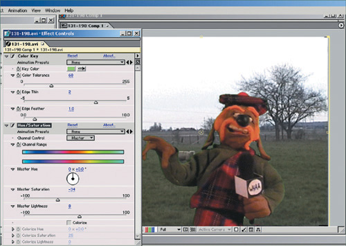 Adjust the hue and saturation to make your puppet match the background.