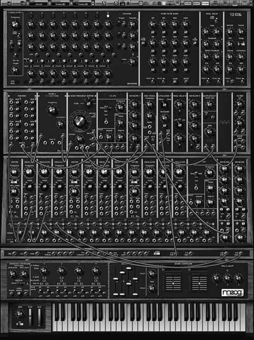A software implementation of the Moog Modular synthesizer—in this case, the Moog Modular V from Arturia (arturia.com).