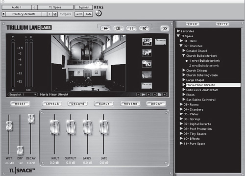 A convolution reverb such as Trillium Lane Labs, TL Space can use an impulse response created from the sound of a real room to add reverb to a track or signal.
