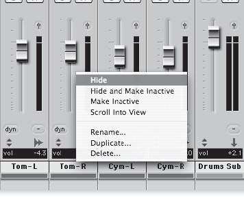 This pop-up menu was accessed by right-clicking with the mouse on a track name.