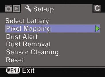 Select Battery is the first entry on the third screen of the Set-up menu.