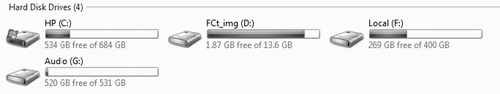 Here you can see that I have my C drive basically empty, aside from important operating files, while I have an entire drive dedicated to audio, and it has plenty of room for recording.