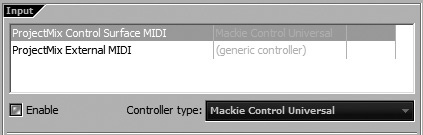 The Input section of the MIDI settings.
