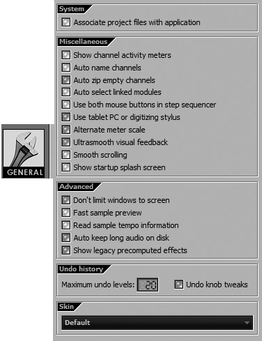 The General Settings options.