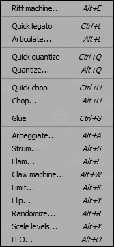 The Tools menu in the Piano roll.
