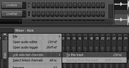 Linking a selected channel to a track.
