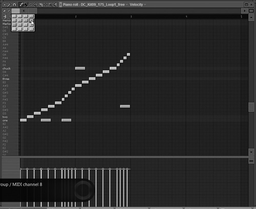 Layers in Deck B are triggered by the notes on the Piano roll set to trigger on MIDI Channel 8.