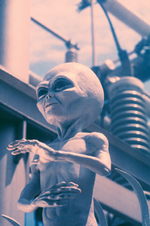 A Martian alien prop photographed on location. An assistant stood off camera with a foam-core reflector. Copyright © Steve Weinrebe, Getty Images