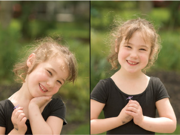 The photo on the left has more fill light in the shadows from the aluminum foil reflector. The photo on the right has a softer, less high-key fill light from white foam core. Copyright © Steve Weinrebe