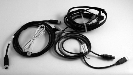 You’ll need extra cables such as the ones pictured: FireWire, USB, A/V cables (RCA), and more.