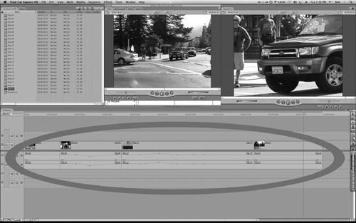 The timeline is the heart of the editing program, where you assemble clips, audio bits, titles, transitions, and effects to create a rough and/or final cut.