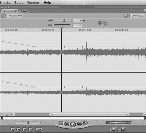 An even closer view of the audio waveform for making precise edits.