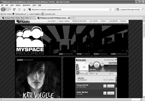 Kate Voegele, shown here on the MySpace Records page, is one of several successful independent artists who emerged from MySpace.com.