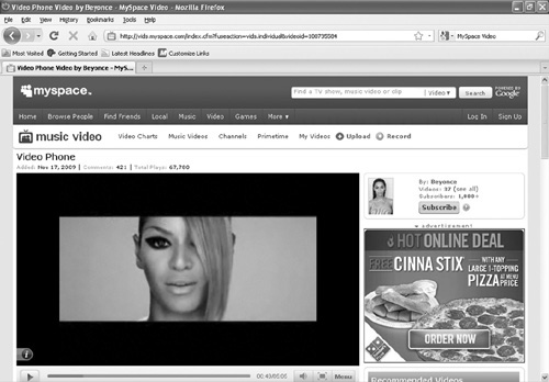 A specific channel for music videos is in the Video section on the MySpace site.