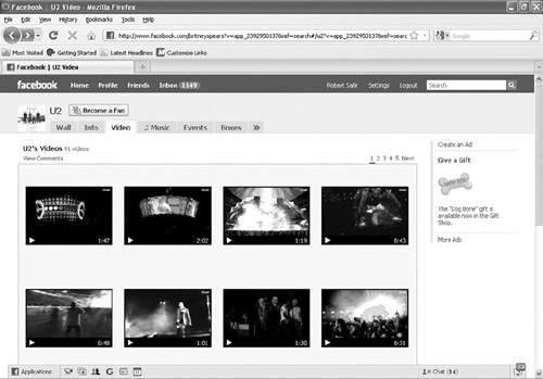 Shown here is U2’s Video section from its artist Page.