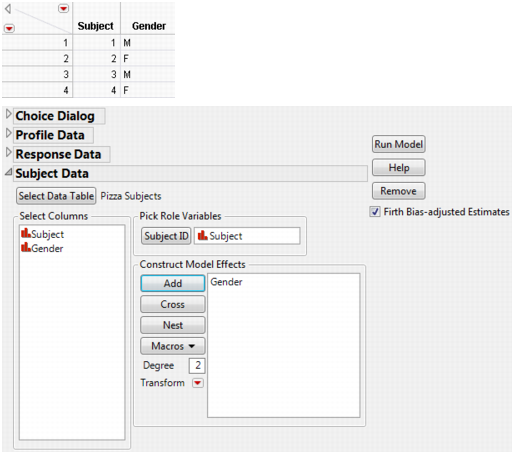 Example of Subject Data Table and Launch Window