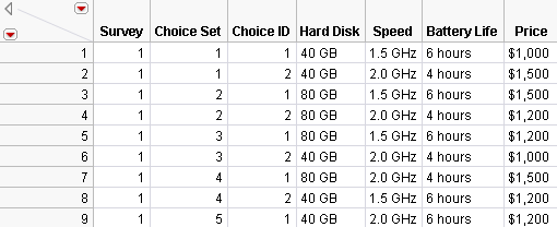 Profile Data Set for the Laptop Example