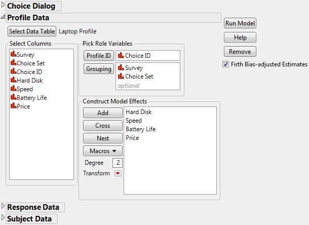 Profile Data Dialog Box for Laptop Study