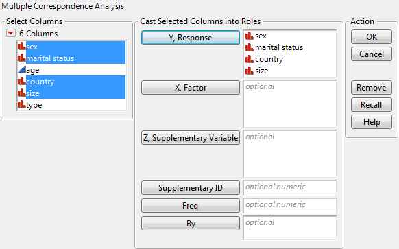 Completed Multiple Correspondence Analysis Launch Window